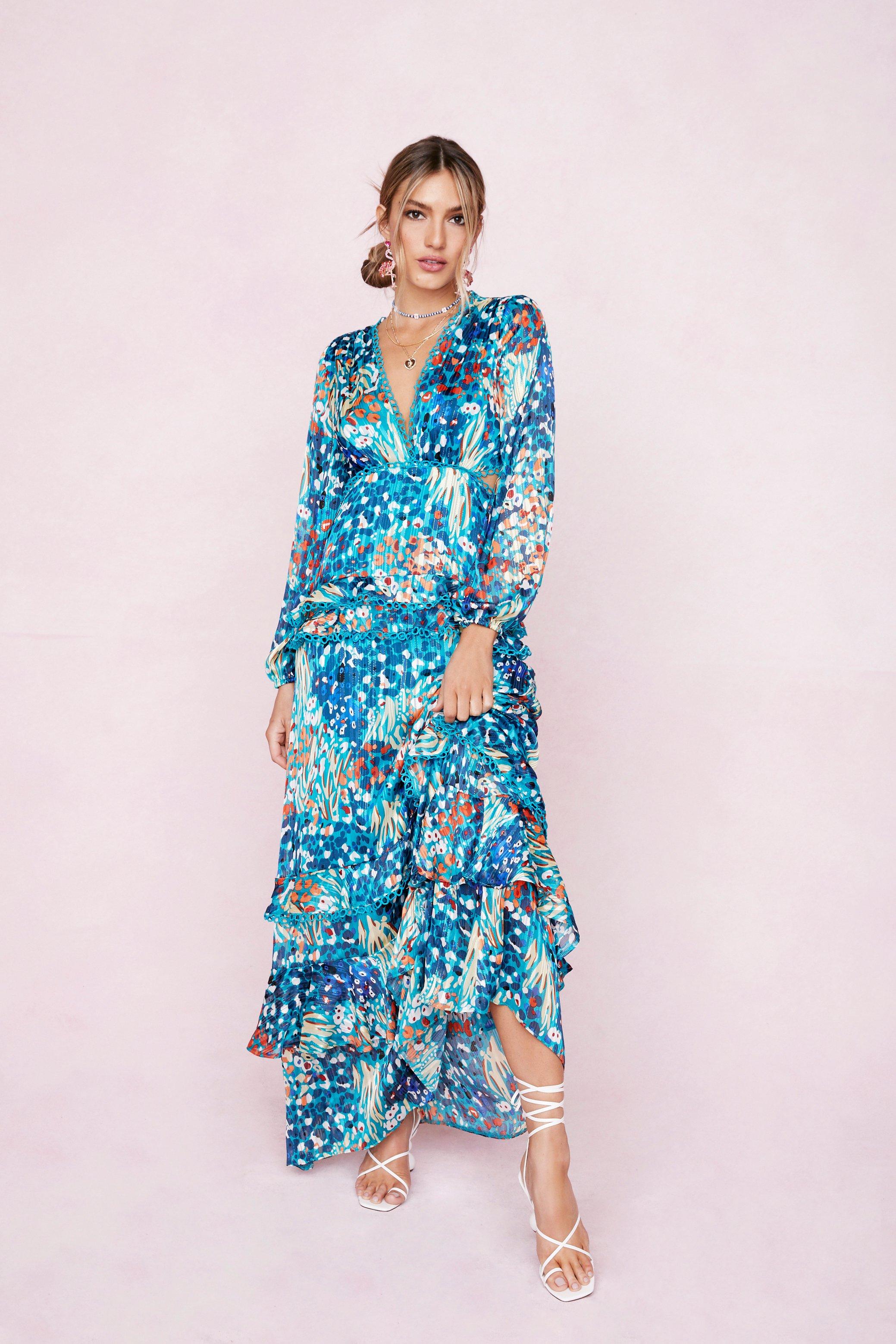 Abstract Cut Out Tiered Ruffle Maxi ...